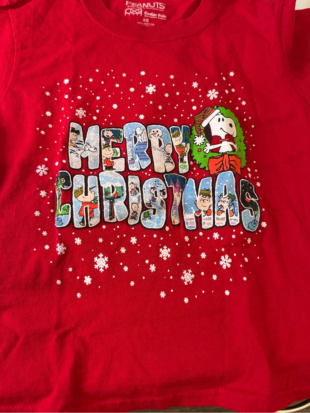 Peanuts Red Kids Holiday Tee with Snoopy "Merry Christmas" Graphic